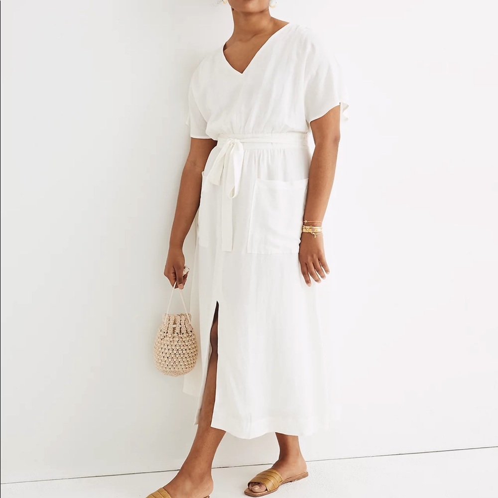 NWT Madewell Linen-Blend Tie-Waist Midi Dress